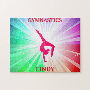 Gymnastiskt ljus pussel med gymnast. Anpassat namn