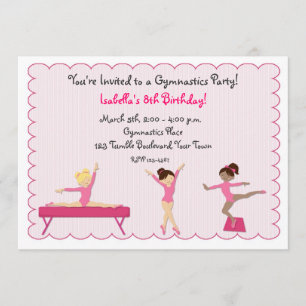 Gymnastiskt party, tumbling, rosa inbjudan