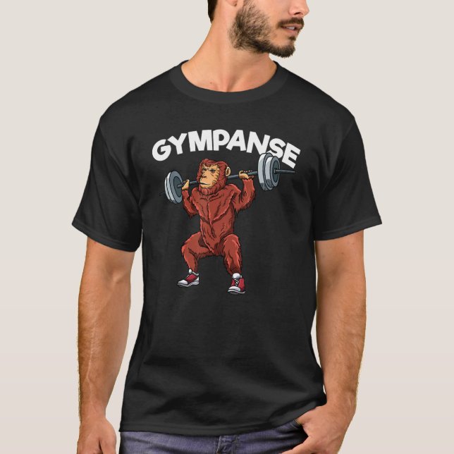 Gympgan Chimpanzee Working Out Gym Fitness Pun T Shirt (Framsida)