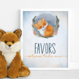 Gynporna Cute Baby Fox Snowly Winter Baby Shower Poster