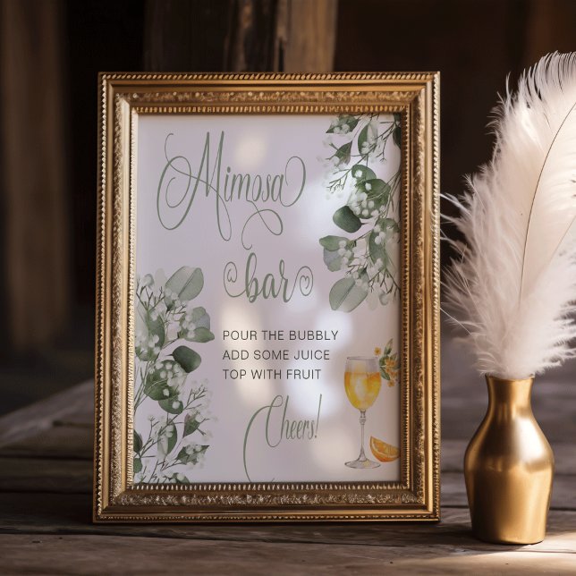 Gypsophila Eucalypts Möhippa Mimosa Pub Sign Poster (Gypsophila Eucalypts Bridal Shower Mimosa Bar Sign)