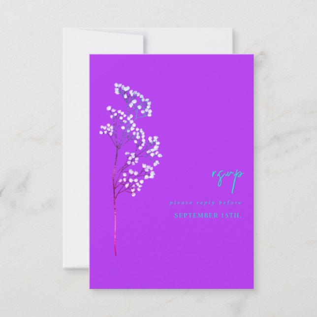 Gypsophila Stem Botanical Neon Lila Bröllop OSA Kort (Framsida)