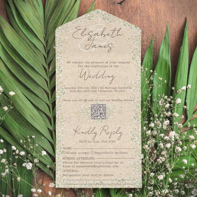 Gypsophila Watercolor Blommigt Rustic & Boho Bröll (Skapare uppladdad)