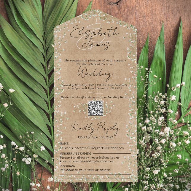 Gypsophila Watercolor Blommigt Rustic & Boho Bröll (Skapare uppladdad)