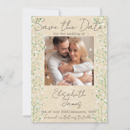 Gypsophila Watercolor Cute Blommigt Ivory Bröllop Spara Datumet
