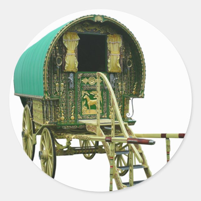 Gypsy bowtop caravan runt klistermärke (Framsida)