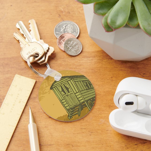 Gypsy caravan-vagn nyckelring (Skrivbord)