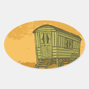 Gypsy caravan-vagn ovalt klistermärke