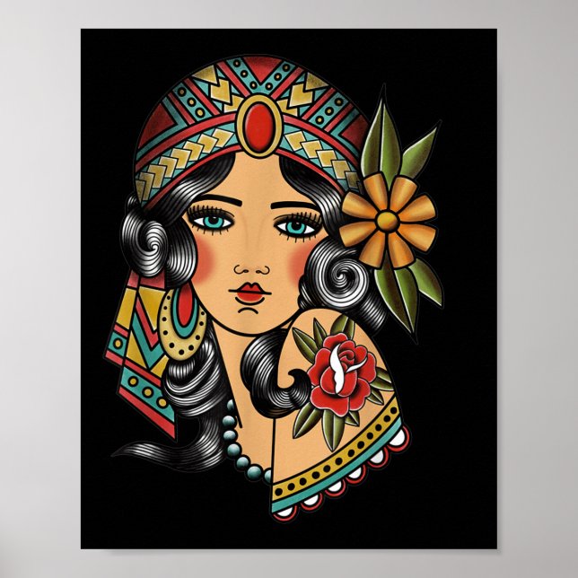 Gypsy Dam Head Fortune Teller American Traditiona Poster (Framsidan)