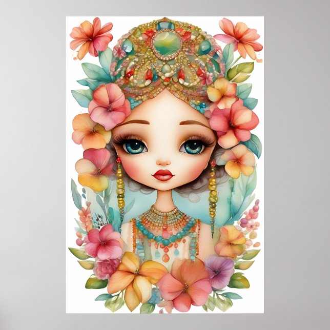 Gypsy Girl med Pärlor FRAMED ART Poster (Framsidan)