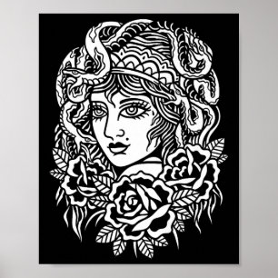 Gypsy Girl Snake American Traditional Tattoo Bläck Poster