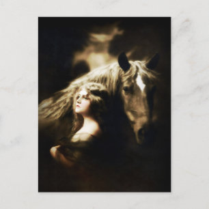 Gypsy Girl with Horse Vintage Antique Postcard Vykort