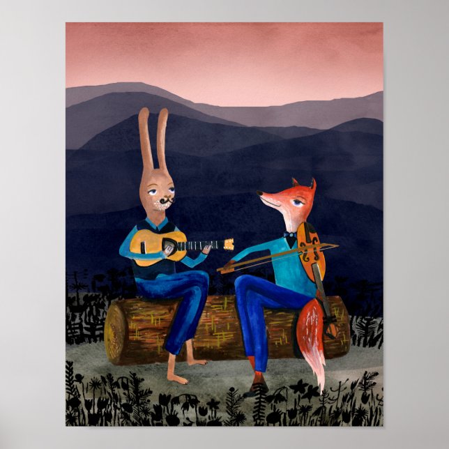 Gypsy Jazz - Rabbit and Fox Spelande Music Poster (Framsidan)