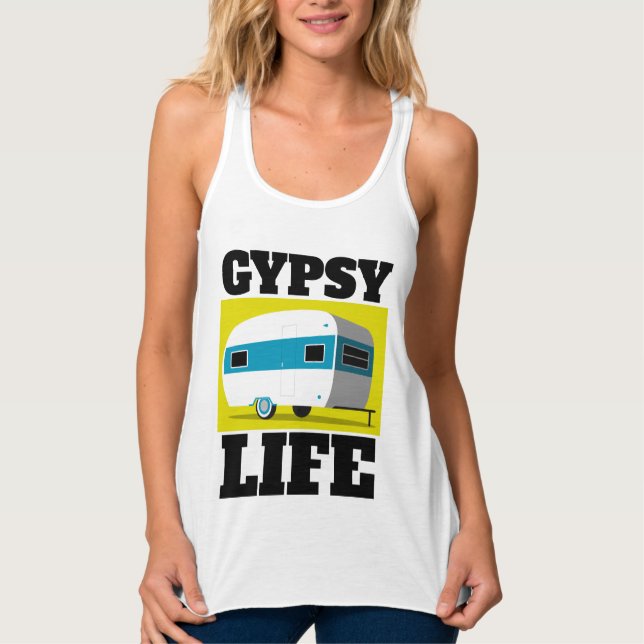 GYPSY LIFE CAMPER TRAILER T-SHIRTS LINNE MED RACERBACK  (Framsida)