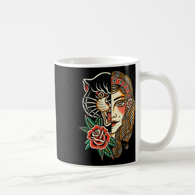 Gypsy Panther American Traditional Tattoo Bläck Ol Kaffemugg (Höger)