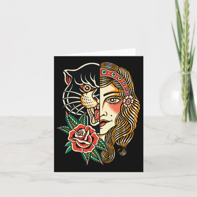 Gypsy Panther American Traditional Tattoo Bläck Ol Kort (Framsida)