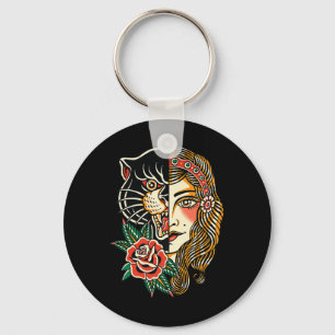 Gypsy Panther American Traditional Tattoo Bläck Ol Nyckelring