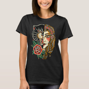 Gypsy Panther American Traditional Tattoo Bläck Ol T Shirt
