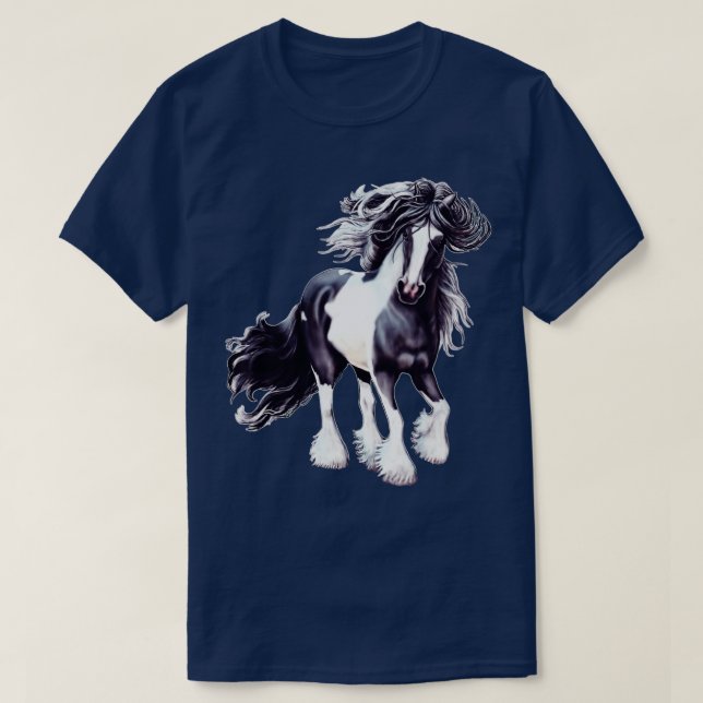 Gypsy Vanner Black and White Stallion T Shirt (Design framsida)