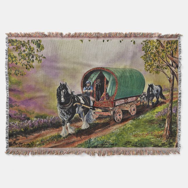 Gypsy Vanner häst Irish Caravan vagn Filt (Framsidan)