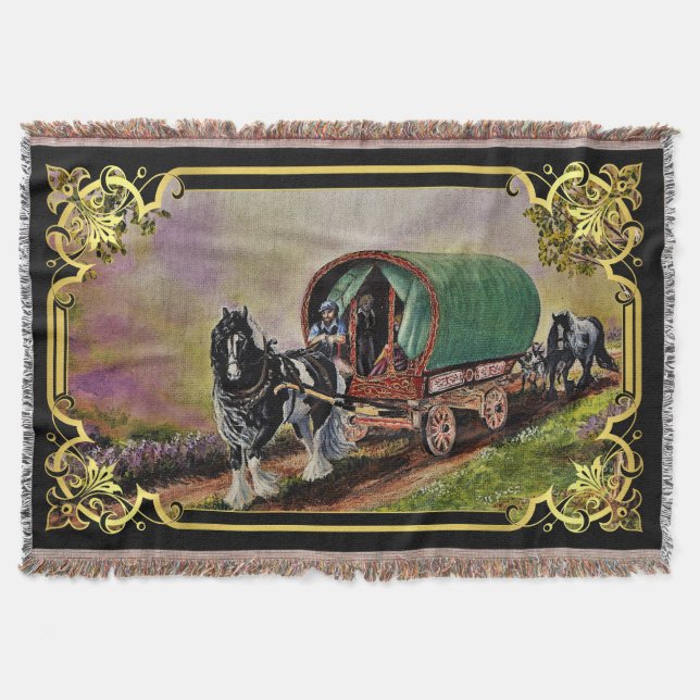 Gypsy Vanner häst Irish Caravan vagn Filt (Framsidan)