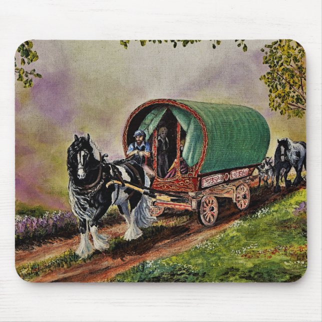 Gypsy Vanner häst Irish Caravan vagn Musmatta (Framsidan)