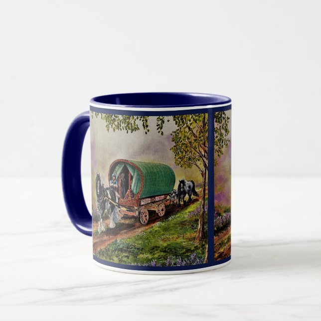Gypsy Vanner häst Irish Caravan wagon blue Mugg (Framsida vänster)