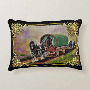 Gypsy Vanner Horse Irish Caravan Wagon Tapestry Prydnadskudde