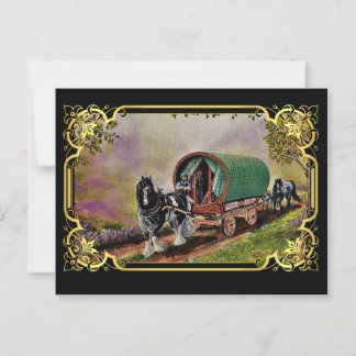 Gypsy Vanner Horse Irish Caravan Wagon Tapestry Vykort