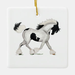Gypsy Vanner Horse Pony Pinto Tobiano Piebald Julgransprydnad Keramik