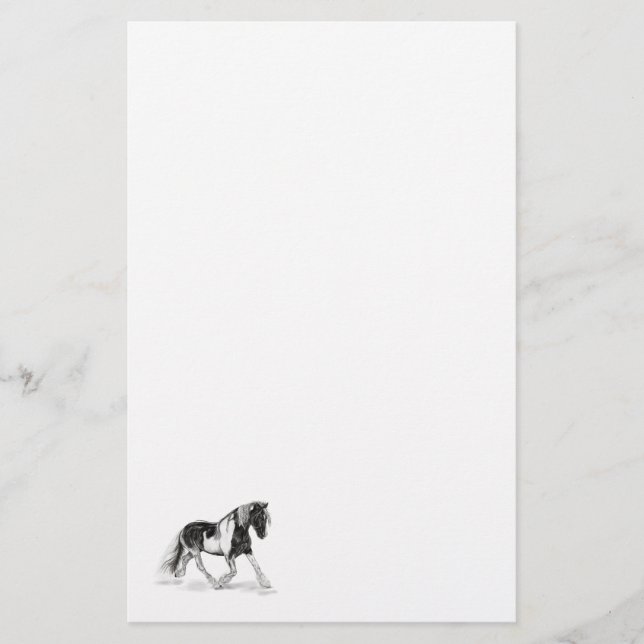 Gypsy Vanner Paint Horse Trotting White Stationery Brevpapper (Framsida)