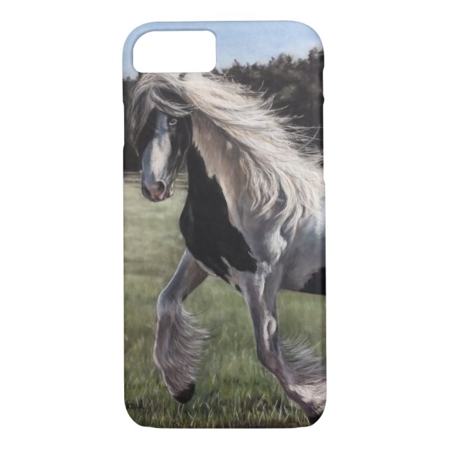 Gypsy vanner pinto häst som springer i fält Case-Mate iPhone skal (Baksida)