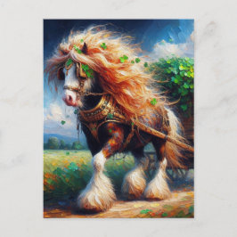 Gypsy Vanner Pulling a Cartload of Shamrocks Vykort