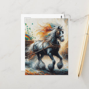 Gypsy Vanner Pulling Shamrocks och Rainbow Vykort