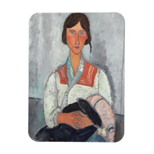 Gypsy Woman med Baby, 1919 (olja på arbetsyta) Magnet
