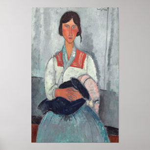 Gypsy Woman med Baby av Amedeo Modigliani Poster