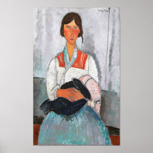 Gypsy Woman med Baby, Modigliani Poster
