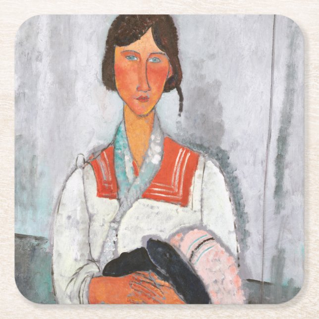 Gypsy Woman med Baby, Modigliani Underlägg Papper Kvadrat (Framsidan)