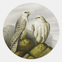 Gyr falcons på en bergsgam, Bird Illustrations Runt Klistermärke