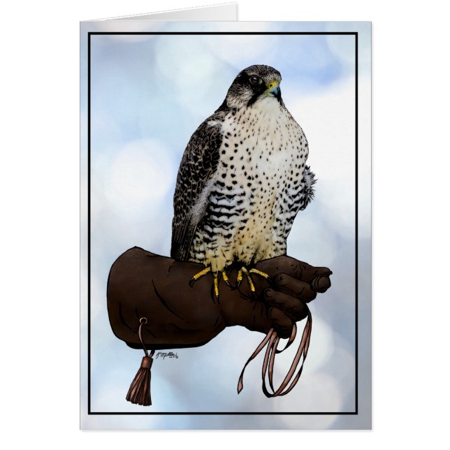 Gyrfalcon på handsken hälsningskort (Framsidan)