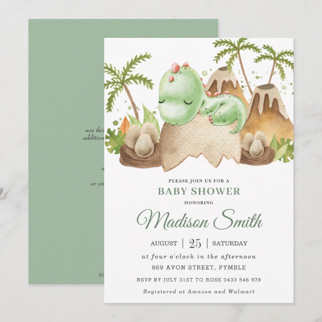 Gysslare i Baby Dinosaur Jurassic Boy Shower  Inbjudningar (Fram/baksida)