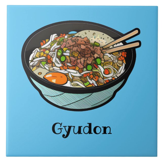 Gyudon (japanskt nötkött Ris Bowl) Kakelplatta (Framsidan)
