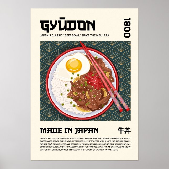 Gyudon Traditionell Japansk Nötkötts Bowl Konst Poster (Framsidan)