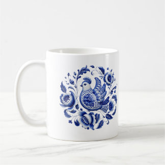 Gzhel Blå Påfågel Keramikkopp — Traditionell Kaffemugg