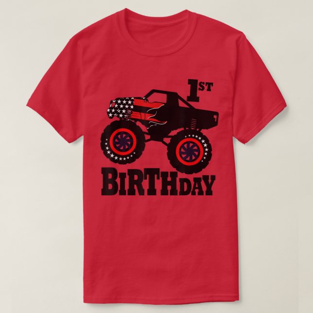 Gzl7 Amercian Flag Monster Truck 1st Birthday 2021 T Shirt (Design framsida)