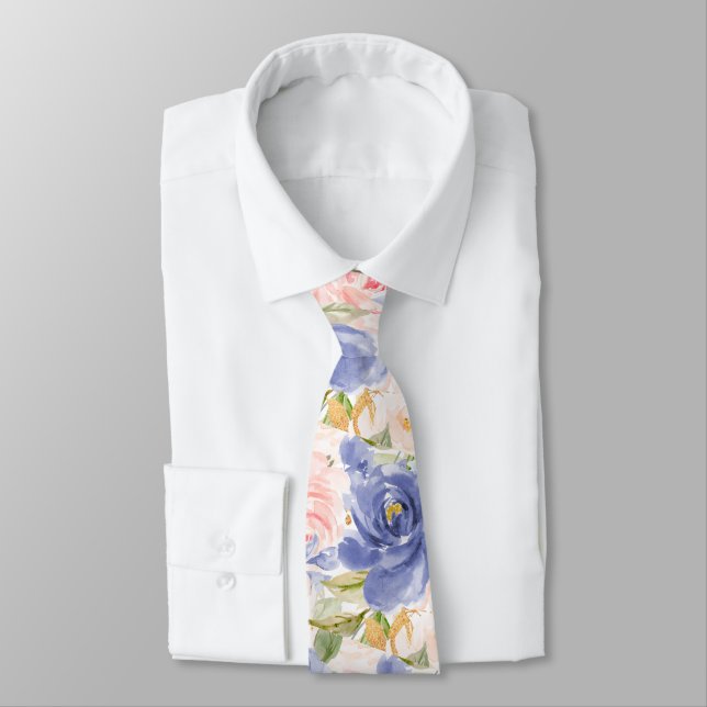 H2 Blommor Medelhavet Blå Rosor med rosaton   Slips (Bunden)