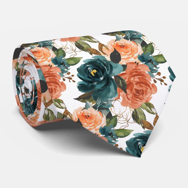 H2 Blommor Teal n Rost Orange Rosor   Slips (Rullad)