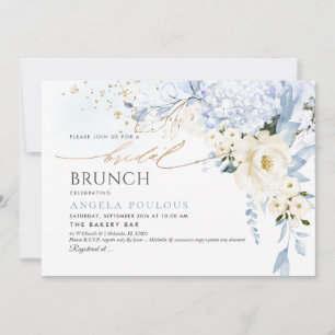 H2 Blommor Vit Is Blå Bröllop Brunch Inbjudningar