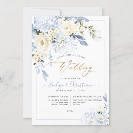 H2 Blue Hydrangea Cream Ro Bröllop Inbjudningar