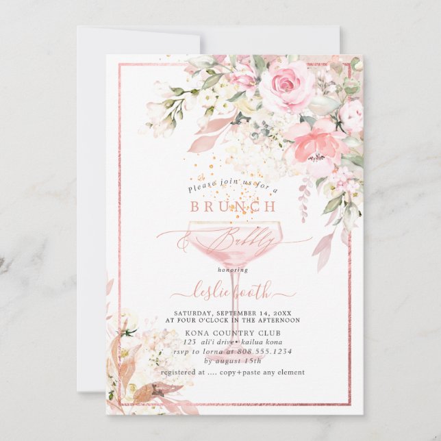 H2 Dammig Rosenschimrande Hydrangea Brunch Bubbly  Inbjudningar (Framsida)